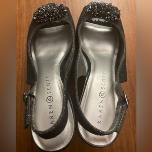 KAREN SCOTT Women's Black Glitter Breena Peep-Toe Slingback Pumps SZ 8.5